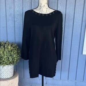 Cable & Gauge Elegant Black Top with Eyelet Details